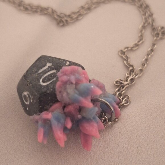 Artisan Handmade DnD D12 Dice Resin Necklace with Polymer Clay Crystals - Picture 6 of 6